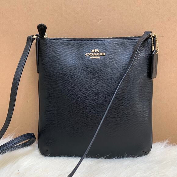 COACH Black Crossgrain Leather Large Slim N/S Swing Pack Crossbody F36063 - Picture 2 of 14